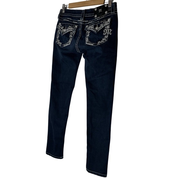 Miss Me Skinny Jeans Women's Blue Size 26 Rhinestone Embroidered Pocket Low - Picture 10 of 12